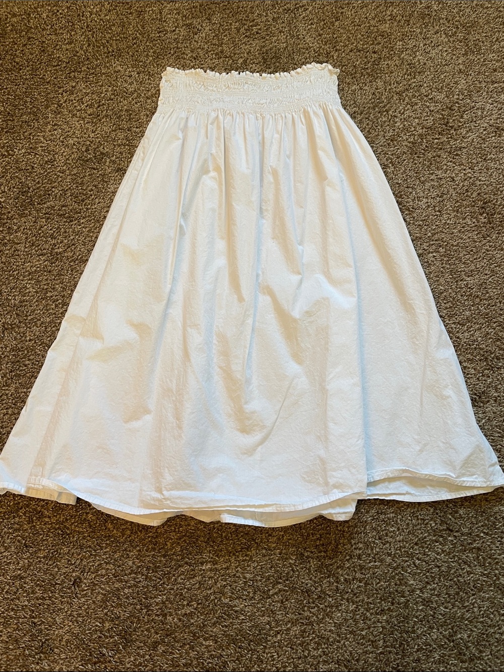 Smocked Waist White A-Line Midi Skirt 100% cotton